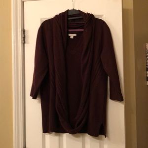 Burgundy Mid-sleeve sweater with attached shawl